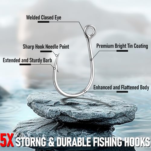 Alwonder 10-Pack Inline Hooks 5X Strong Single Replacement Hook for Hard Baits, High Carbon Steel Heavy Duty Welded Eye Fishing Hooks, Jigging Hook for Freshwater Saltwater Trolling Fishing Tackle - size: #4/0
