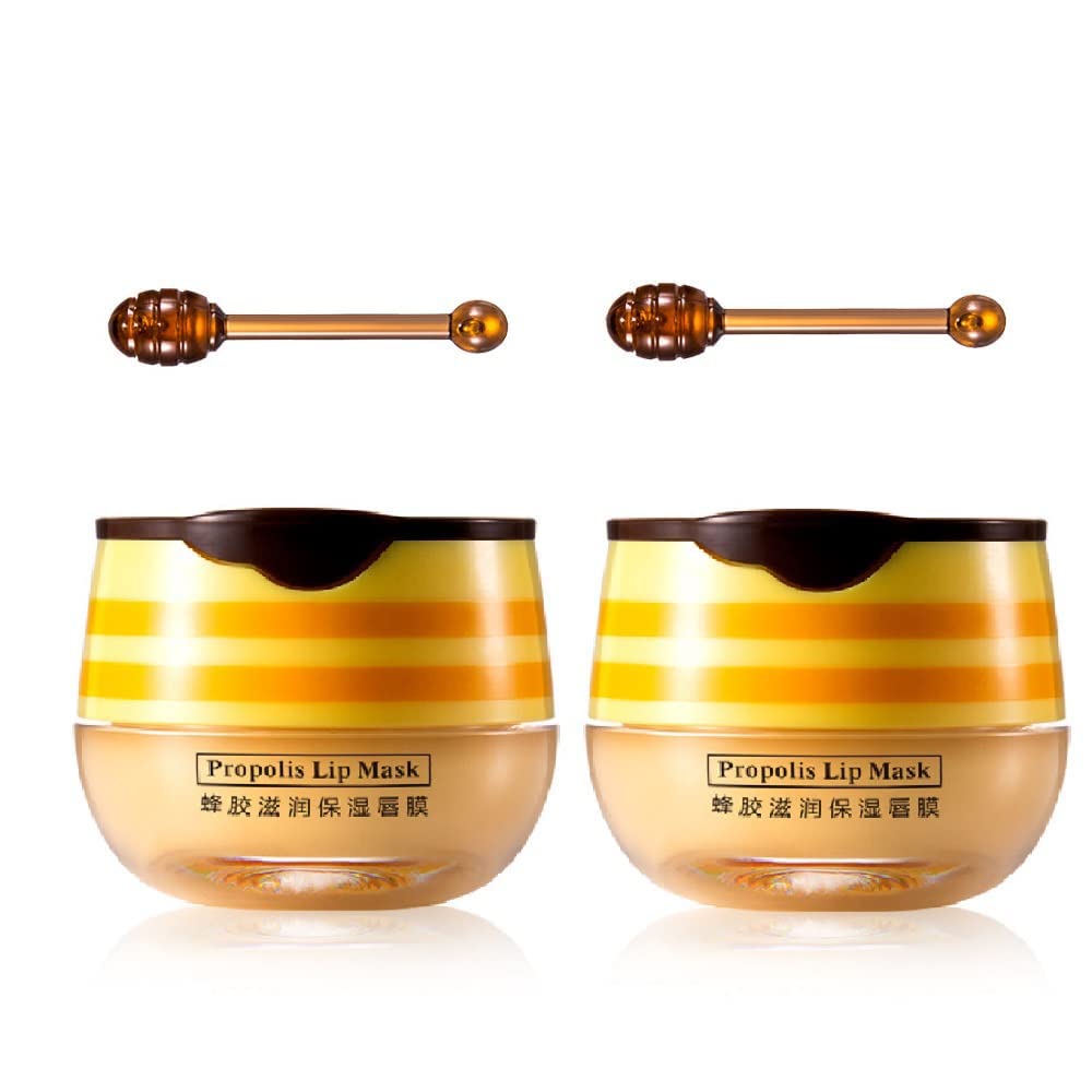 2PCS Lip Balm Honey Pot,Propolis Moisturizing Honey Lip Mask Lip Balm,Hydrating & Prevention Dry and Cracked Lip Scrubs Exfoliator