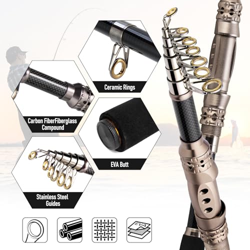Dr.Fish Fishing Rod and Reel Combos 125-Pieces Telescopic Spinning Pole Reel Gear Equipment Set with Tackle Bag for Adult Collapsible Travel Complete Fishing Set Men Starter Freshwater Saltwater - color: 6ft Rod, 3000 Reel, Camo Bag+Full Kit