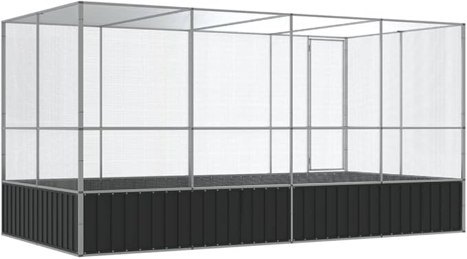 Large Metal Heavy Duty Walk-in Aviary Cage with Extension, Ample Activity Space Bird Cage with Lockable Door Also for Chickens and Rabbits, Silver 164.6"x81.5"x83.5" Steel,-519