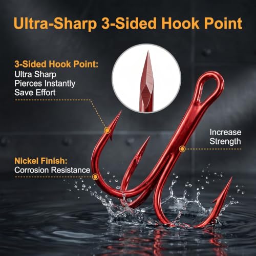 100pcs Fishing Hook Treble Hooks High Carbon Treble Hooks Super Sharp Solid Size 2 4 6 8 10 12 Triple Barbed Steel Fish Hook - color: Red, size: 12#-100pcs