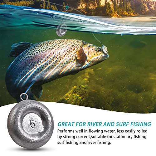 Disc Sinkers Fishing Weights Coin Weight Saltwater Fishing Weight sSinker Surf Fishing Inline Trolling Bottom Drifting Catfish Weight Sinker Fishing Tackle Gear 1oz 2oz 3oz 4oz 5oz 6oz 8oz - style: 6oz - 5pcs