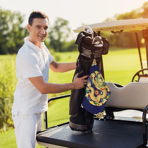 Dragon Navy Blue Golf Towel 16" X 24" with Clip Golfer Bags Accessories Gifts - color: Dragon Navy Blue