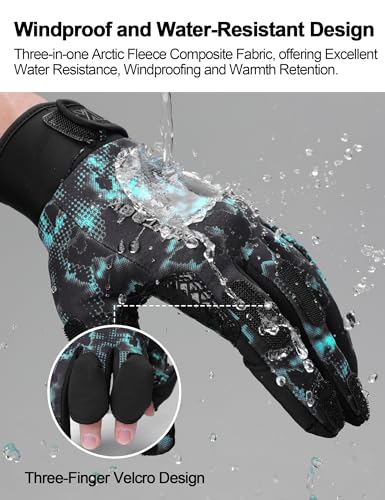 KUTOOK Winter Fishing Gloves for Men& Women Waterproof Glove Cold Weather Hunting Photography Shooting Hiking - color: Blue-Black, size: XX-Large