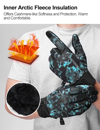 KUTOOK Winter Fishing Gloves for Men& Women Waterproof Glove Cold Weather Hunting Photography Shooting Hiking - color: Blue-Black, size: X-Large