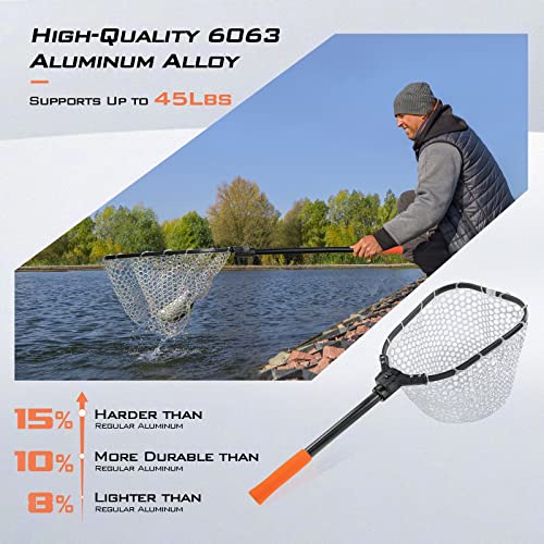 KastKing Brutus Fishing Net, Foldable Extendable Fish Landing Net, Lightweight & Portable Fishing Net with Soft EVA Foam Handle, Holds up to 44lbs/20KG, Fish-Friendly Mesh for a Safe Release - size: 31" Total Length(not extendable), style: Silicone Net Co