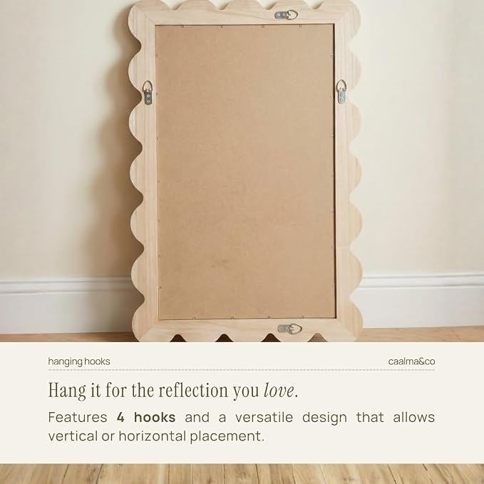 CAALMA Scalloped Wall Mirror 24 x 36 Rectangular, Bathroom Mirror, Mirrors