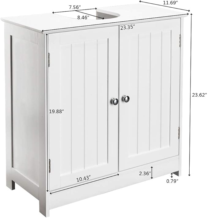 Pedestal Under Sink Storage Bathroom Vanity with 2 Doors Traditional Bathroom Cabinet Space Saver Organizer,White