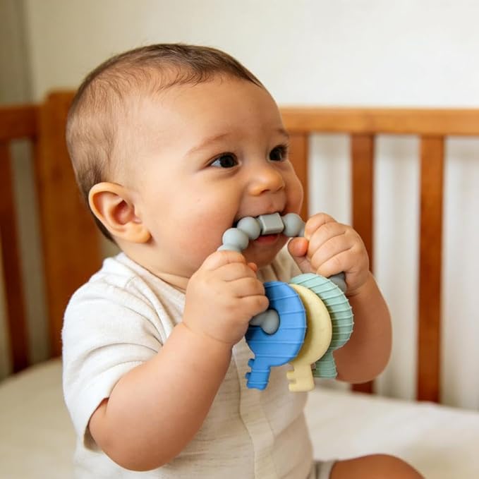 Baby Teether Keys,Teething Keys Toys for 3 to 18 Months Infants Toddler Sensory Chew Toys BPA-Free Toy for Baby Teething Relief(Grey)