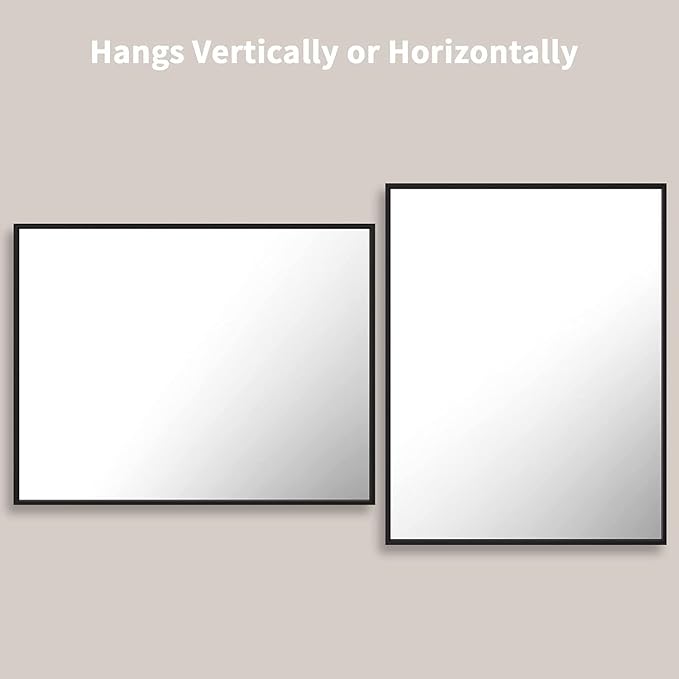 LOAAO 28"X36" Black Rectangle Bathroom Mirror Wall, Matte Black Aluminum Alloy