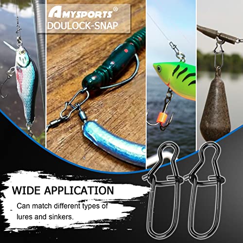 AMYSPORTS High Strength Fishing Snap Clip Duo Lock Snap Swivel Stainless Quick Change Fishing Snaps Solid Black Nickel 26lb-220lb - size: Size1（40lb）100pcs