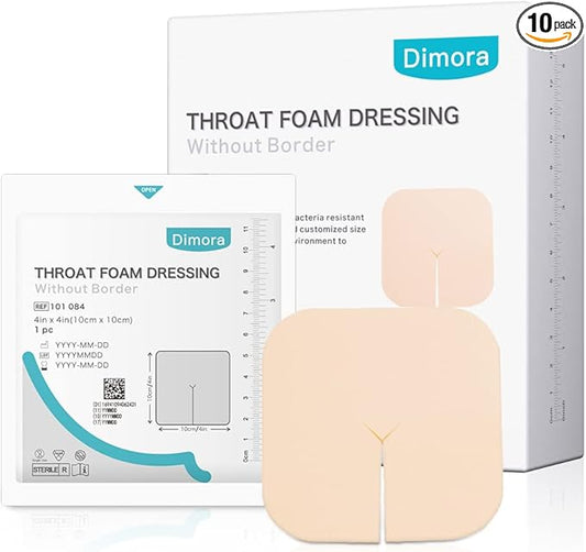 Dimora Fenestrated Foam Dressing, Non-Adhesive Tracheo Pads 4"x4" 10 Packs, Hydrophilic Highly Absorbent Soft Wound Dressings, Secure Tubes and Absorb Leakage