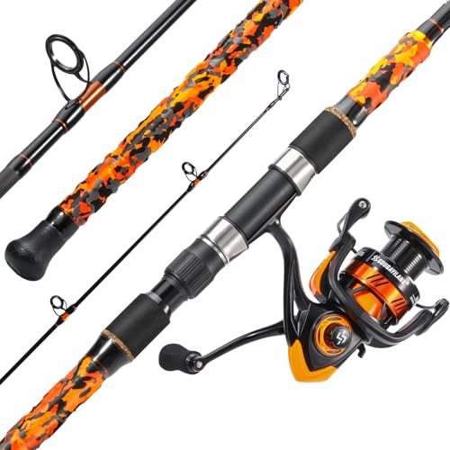 Sougayilang 3 Piece Surf Fishing Rod Combo Medium/Heavy Travel Spinning Rod with 4000/5000 Size Reel Baitfeeder Combo(9'/10'/11'12') - color: orange, size: 9ft-Spinning-3Pc-M