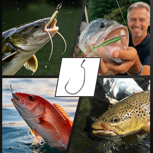Ewg Hooks for Bass Fishing Hooks,Alloy High Carbon Steel Worm Hooks,Extra Wide Gap Offset Fish Hooks Texas Rig Fish Hooks for Bass Trout Freshwater Saltwater #6#4#2 1/0 2/0 4/0 5/0 - size: #2_10pcs
