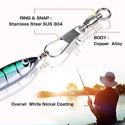 AMYSPORTS Fishing Swivels with Interlock Snap Ball Bearing Swivels Fishing Snap Swivels Saltwater Freshwater Fishing Tackle Leader Lure Jigs Line Fishing Connector - size: size2 (29lb) 25 pcs