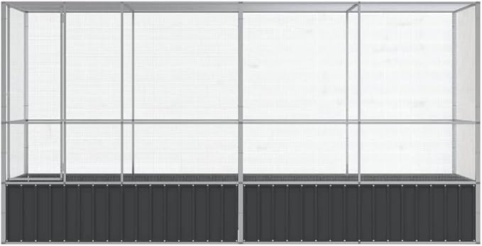 Large Metal Heavy Duty Walk-in Aviary Cage with Extension, Ample Activity Space Bird Cage with Lockable Door Also for Chickens and Rabbits, Silver 164.8"x42.1"x83.5" Steel,-514