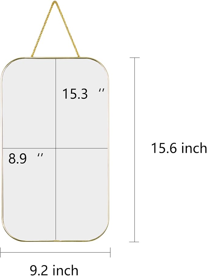 Gold Rectangular Wall Mirror, 15.6x9.2 Inch Modern Decorative Wall Mirror