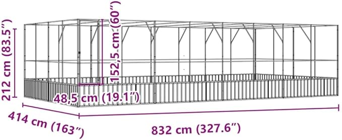 Large Metal Heavy Duty Walk-in Aviary Cage with Extension, Ample Activity Space Bird Cage with Lockable Door Also for Chickens and Rabbits, Silver 327.6"x163"x83.5" Steel,-421