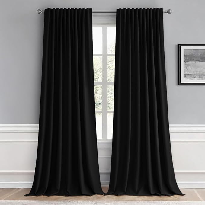 MIULEE Black Back Tab Blackout Curtains 96 Inch Length 2 Panels Set