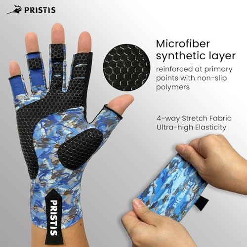 Pristis Half-Finger Fishing Gloves, UPF 50+ Breathable Quick Drying Fingerless Sun Gloves for Women Men, Fly Fishing Hunting Paddling Sailing Kayaking Hiking Canoeing Cycling - color: Snow CAMO, size: L - XL