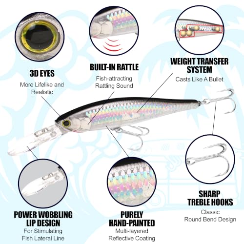 LUCKY CRAFT Pointer 100DD-S, Saltwater Surf Fishing Lures, Jerkbait, Halibut, Surf Perch, Calico Bass, White Seabass, Striped Bass, Sinking, Fishing Gear - color: 653 Super Glow OB Sexy Smelt