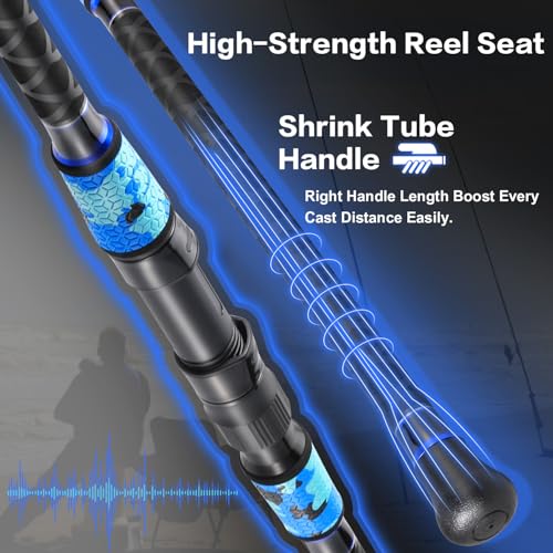Sougayilang Surf Fishing Rod and Reel Combo, 4 Piece MH/H Saltwater Fishing Combo with 5000 Size Spinning Reel(12'/15') - color: gray, size: 11ft-Spinning-4Pc-Heavy