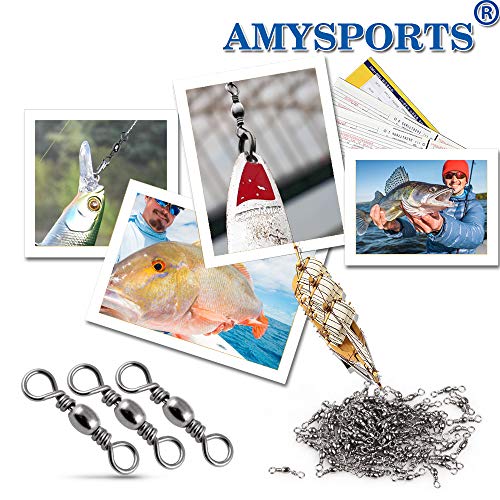 AMYSPORTS High Strength Fishing Swivels Barrel Solid Ring Barrel Fishing Swivel Rolling Fishing Tackle Line Connector Saltwater Freshwater Stainless Steel Accessories - size: Size5 (62lb) 50 pcs