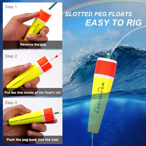 wondersee Fishing Floats Weighted Slotted Peg Popping Floats Slip Bobbers, Pack of 4 - color: Yellow, size: 3in.