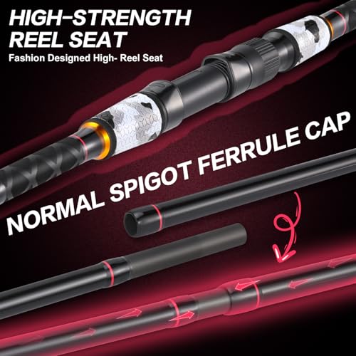 Sougayilang Surf Fishing Rod and Reel Combo, 4 Piece MH/H Saltwater Fishing Combo with 5000 Size Spinning Reel(12'/15') - color: gray, size: 15ft-Spinning-4Pc-Heavy