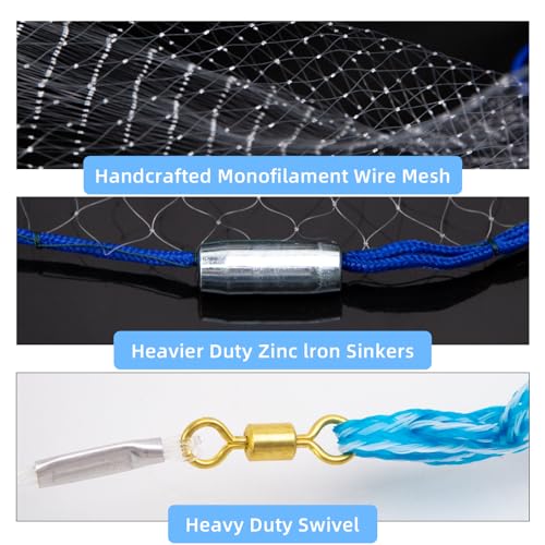 Cast Net for Bait Trap Fish,1/2 Inch Mesh Size | Throw Nets,Zinc Sinker Weights,Freshwater & Salt Water,3/4/5/6/8/9/10 Ft - size: 8ft Radius