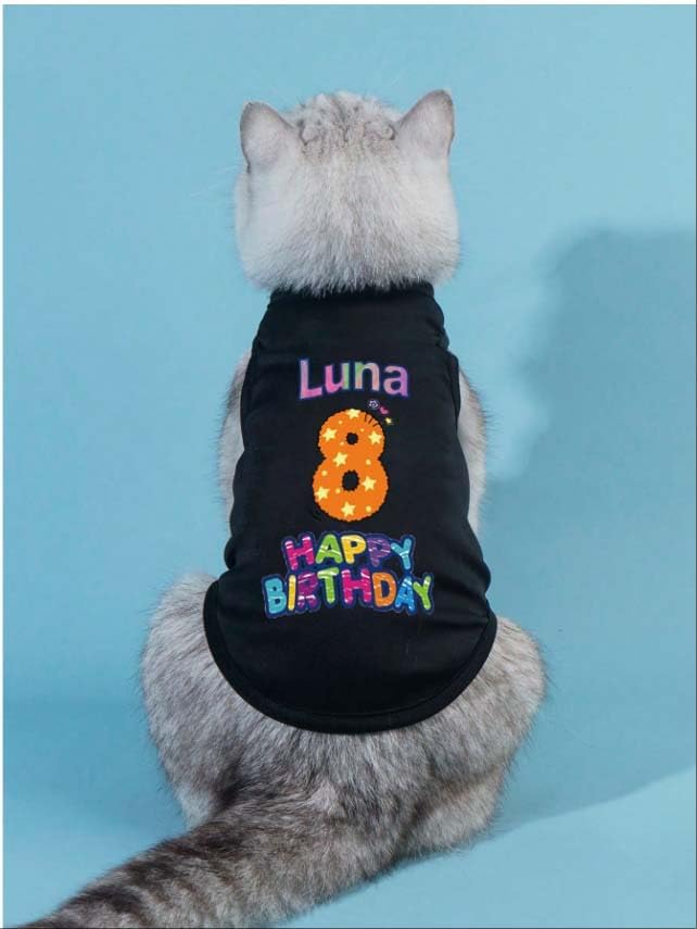 Custom Dog Birthday Shirt,Personalized Pet Apparel Print with Name Age Number,Pet Birthday Outfit,Lightweight Breathable Cotton Vest for Small Medium Large Dogs Cat (White, Large)