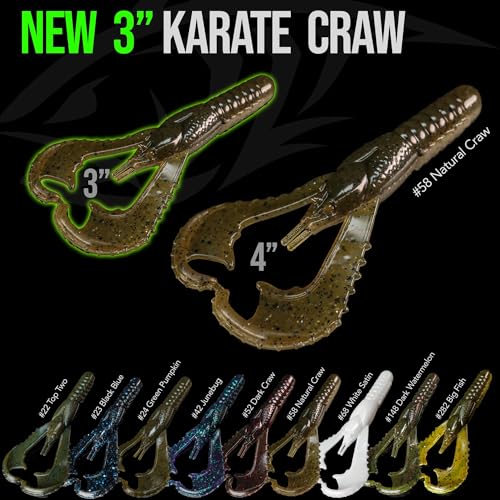 Lunker City Fishing Karate Craw 3" or 4" Soft Plastic Crawfish Bass Lure Open Claws Bait, 7 Per Bag, Made in The USA - color: #24 Green Pumpkin, size: 3"