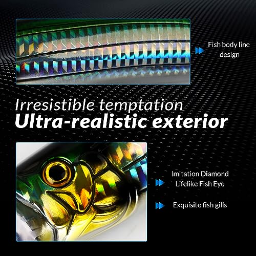 THKFISH Popper Lures Saltwater Tuna Popper Topwater Fishing Lures for Surf Fishing Bass with 3D Eyes for GT Tuna Large Fish 5.9in 1pc/3pcs - color: 1PC-BLU-GRN