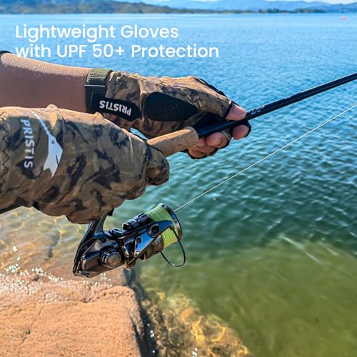 Pristis Half-Finger Fishing Gloves, UPF 50+ Breathable Quick Drying Fingerless Sun Gloves for Women Men, Fly Fishing Hunting Paddling Sailing Kayaking Hiking Canoeing Cycling - color: Canyon CAMO, size: L - XL