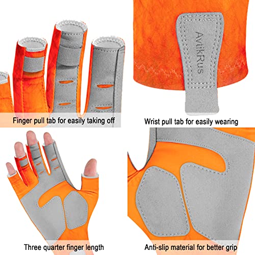 EDSRDUX UPF 50+ Fishing Gloves for Men Women, Long Cuff Fingerless Sun Gloves, Breathable Kayaking Sailing Sunscreen Gloves - color: Red Fire, size: Medium