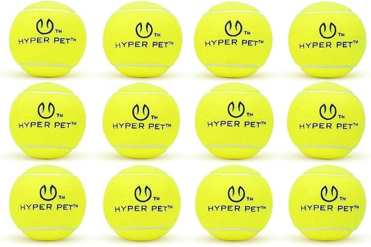 Hyper Pet Tennis Balls for Dogs - 12 Pack 2.5'' Durable Non-Toxic Outdoor Dog Toys Balls with Mesh Bag, for Fetch & Excercise, Medium to Large Breeds (Non Squeaky)