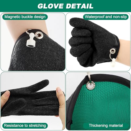 Saycker 2 Pcs Fishing Gloves with Magnet Release, Fisherman Professional Catch Fish Gloves Quickly Drying Fishing Puncture Proof Glove, Anti-Slip Fish Glove for Handling, Catching