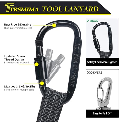 TRSMIMA Safety Tether Tool Lanyard - 50 Pack Fall Protection Lanyard Provide Good Flexibility Aluminum Screw Lock Carabiner Clip Adjustable Loop End - size: 50-pack