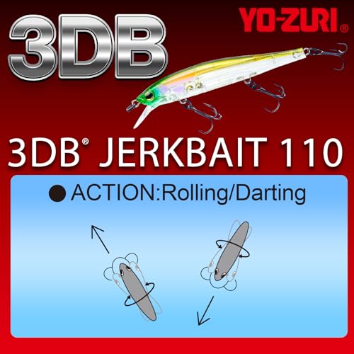 Yo-Zuri 3DB Jerkbait 110, Suspending, 4-3/8 Inch, 110mm, Natural Ayu - color: Natural shad, size: 4-3/8 Inch