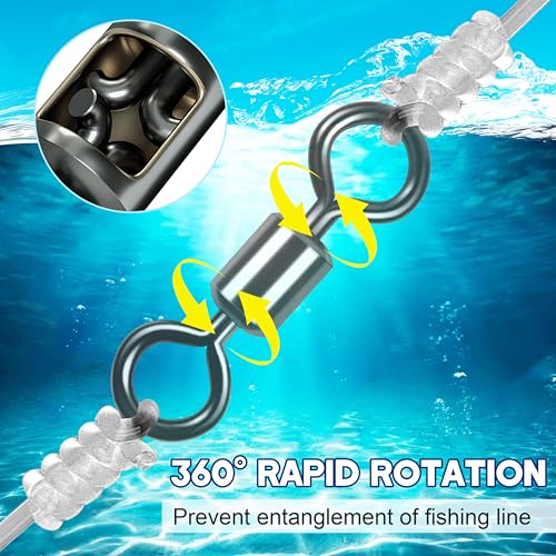Rolling Barrel Fishing Swivel,120pcs Stainless Steel Black Nickel Fishing Line Connector Swivels Fishing Tackle for Saltwater 30LB to 335LB - size: 120pcs 10#-29lb