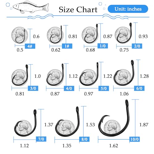 10PCS High-Carbon Steel Circle Hooks Barbed Fishing Hooks with Holes, Freshwater and Saltwater Fishing Hooks for Tuna, Catfish, Bass - size: 2/0