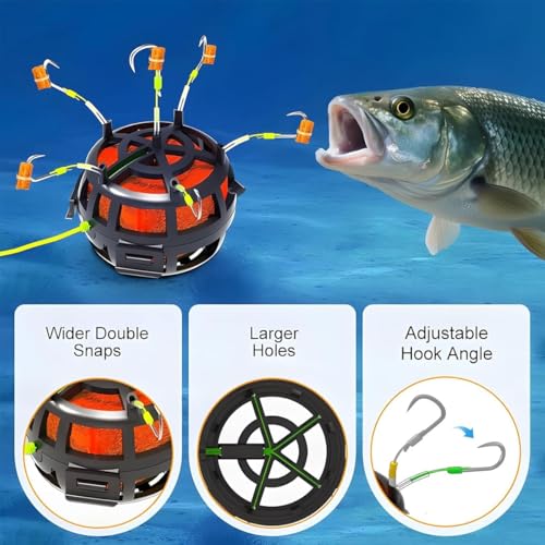 Reverse Bottom Bait Cage Fishing Hook, 360° Floating Bait Cage Fishing Hook, 6-Hooks Carp Feeder Rig, Spring Baits Cages Trap Fishings Hooks, Freshwater Saltwater for Carp, Catfish, Tilapia(3PCS,No. 7 - color: 3pcs, size: No. 7