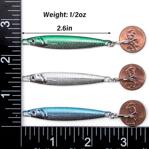 Dr.Fish Fishing Jigs Jigging Spoon Saltwater Fishing Lure Casting Metal Spoon Surf Fishing Mackerel Striper Lures Stinger Bluefish Vertical Diamond Jig - color: Mixed Colors, size: 1/2oz-3 Pieces