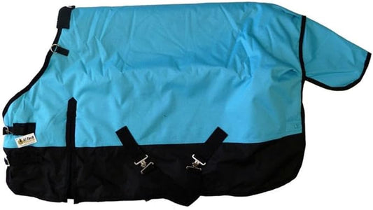 AJ Tack 1200D Waterproof Winter Pony Blanket - 300g Heavyweight Turnout with Fleece Collar, Shoulder Gussets & Tail Flap - Turquoise 52"