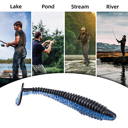 Paddle Tail Swimbaits 100/80/50PCS, 5/4/3/2 inch Soft Fishing Lures Bulk Pack – Durable Lifelike Action Lures for Bass, Trout, Crappie – Freshwater & Saltwater Fishing Gifts - color: Blue-Black, size: 2in, 100pcs