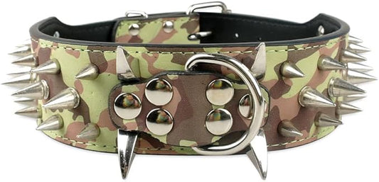 Serijoars Spiked Studded Dog Collar, PU Leather Dog Collar, Adjustable Pet Collars for Medium or Large Breed Pet (M, Camouflage5)