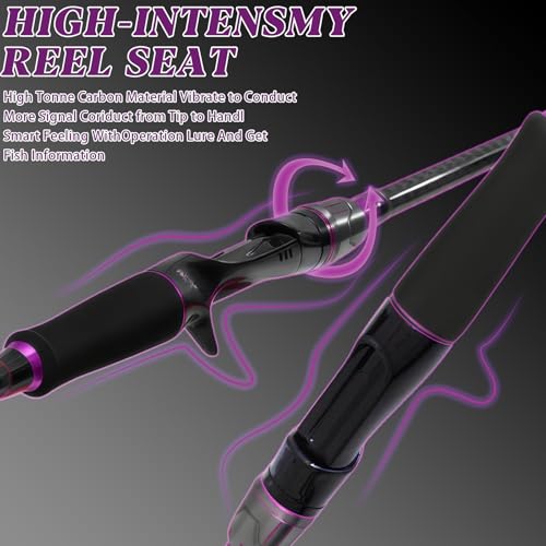 24-Ton Carbon & Fiberglass Spinning/Casting Rod, Lightweight 2-Piece Sensitive Fishing Rod with Ceramic Guides & Split-Grip Handle for Bass, Trout, Pike - color: A-Purple- Spinning- 7'0"