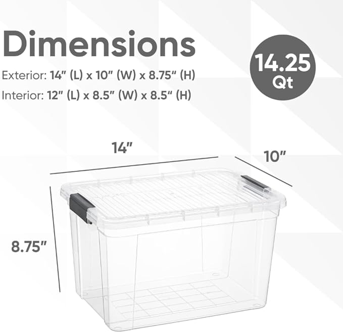 Superio Clear Storage Box with Lid, Plastic Container Bin for Organizing, Stackable Crate, BPA Free, Non Toxic, Odor Free, Organizer for Home, Office, School, and Dorm (14.7 Qt (Deep)