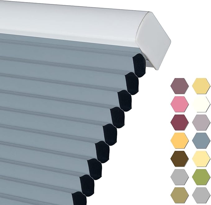 Persilux Blackout Cellular Shades Cordless Window Shades Bottom up UV Protection Thermal Insulated Honeycomb Window Blinds for Windows, Bedroom, Home and Office, Blue, 20" W x 38" H