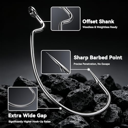 Ewg Hooks for Bass Fishing Hooks,Alloy High Carbon Steel Worm Hooks,Extra Wide Gap Offset Fish Hooks Texas Rig Fish Hooks for Bass Trout Freshwater Saltwater #6#4#2 1/0 2/0 4/0 5/0 - size: #6_10pcs